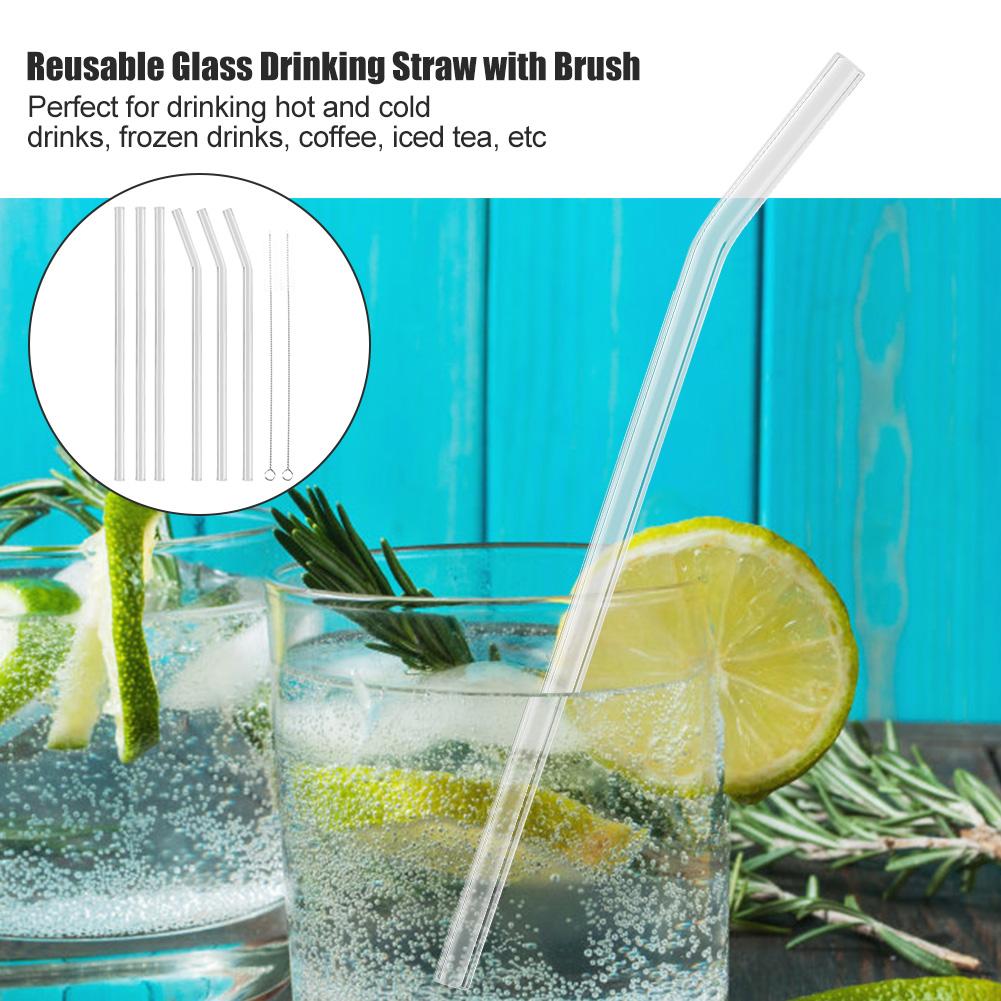 

Reusable Eco friendly Glass Drinking Straw with Cleaning Brush Transparent Convenient Tableware