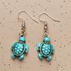 Ear Pendants with Ethnic Style, Retro Turtle Greenstone Turquoise Ear Pendants, Textured Stone Earrings