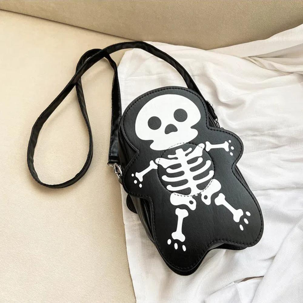 3D Skeleton Shoulder Bag PU Leather Cute Ghost Purse Creative Halloween Crossbody Bag  Party