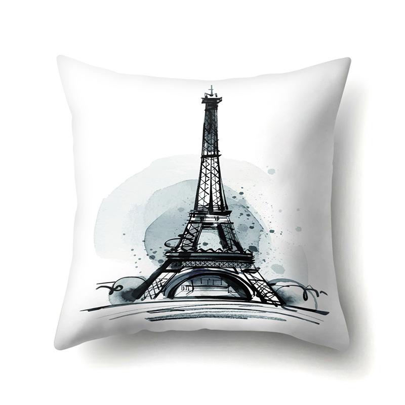 Polyester Pillow Cover Home Printed Pillow Cover Retro Tower European Building Cushion Cover Car Cushion Cover