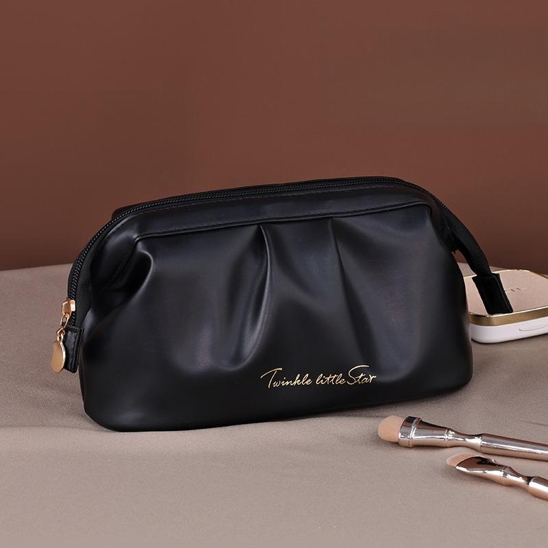 

Women Portable Pleated Makeup Elegance Bag Large Capacity Cosmetic Pouch Travel Makeup Storage Bag for Daily Use чёрный