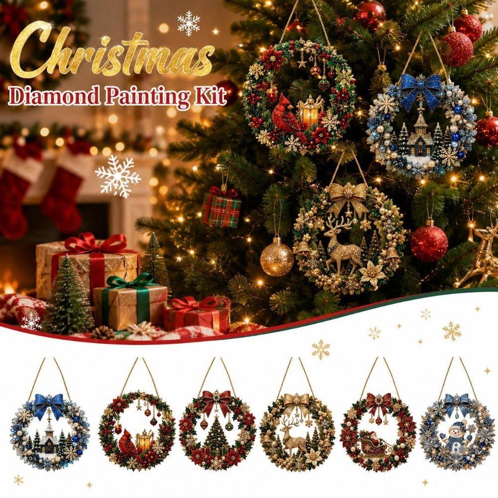 Acrylic Christmas Diamond Painting Kit Unfinished Christmas Tree DIY Diamond Painting Pendant Santa Reindeer Xmas Ornament Kit