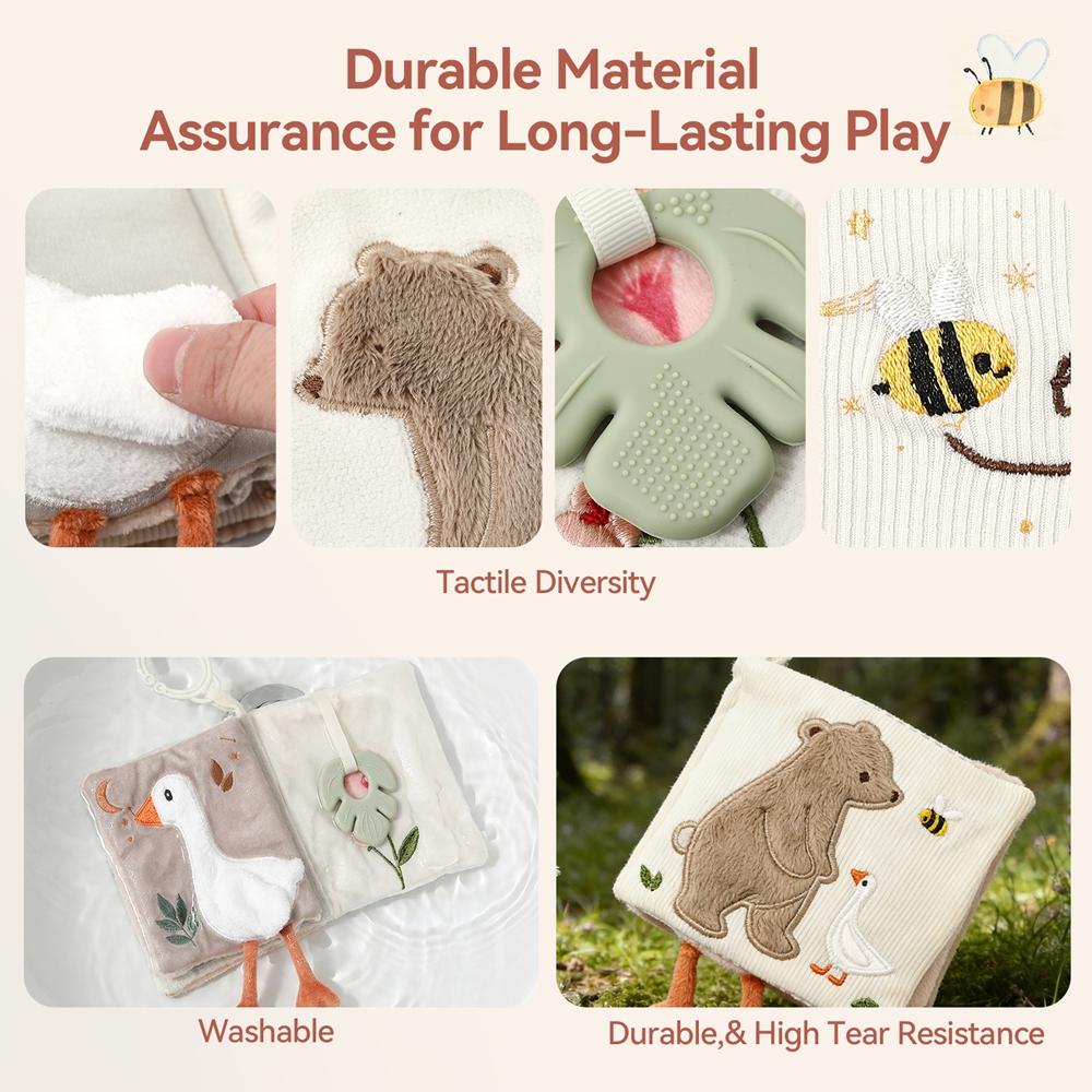 Baby Cloth Book With Bear Goose Sensory Crinkle Activity Book With Mirror Teether And Hanging Ring Early Educational Toys