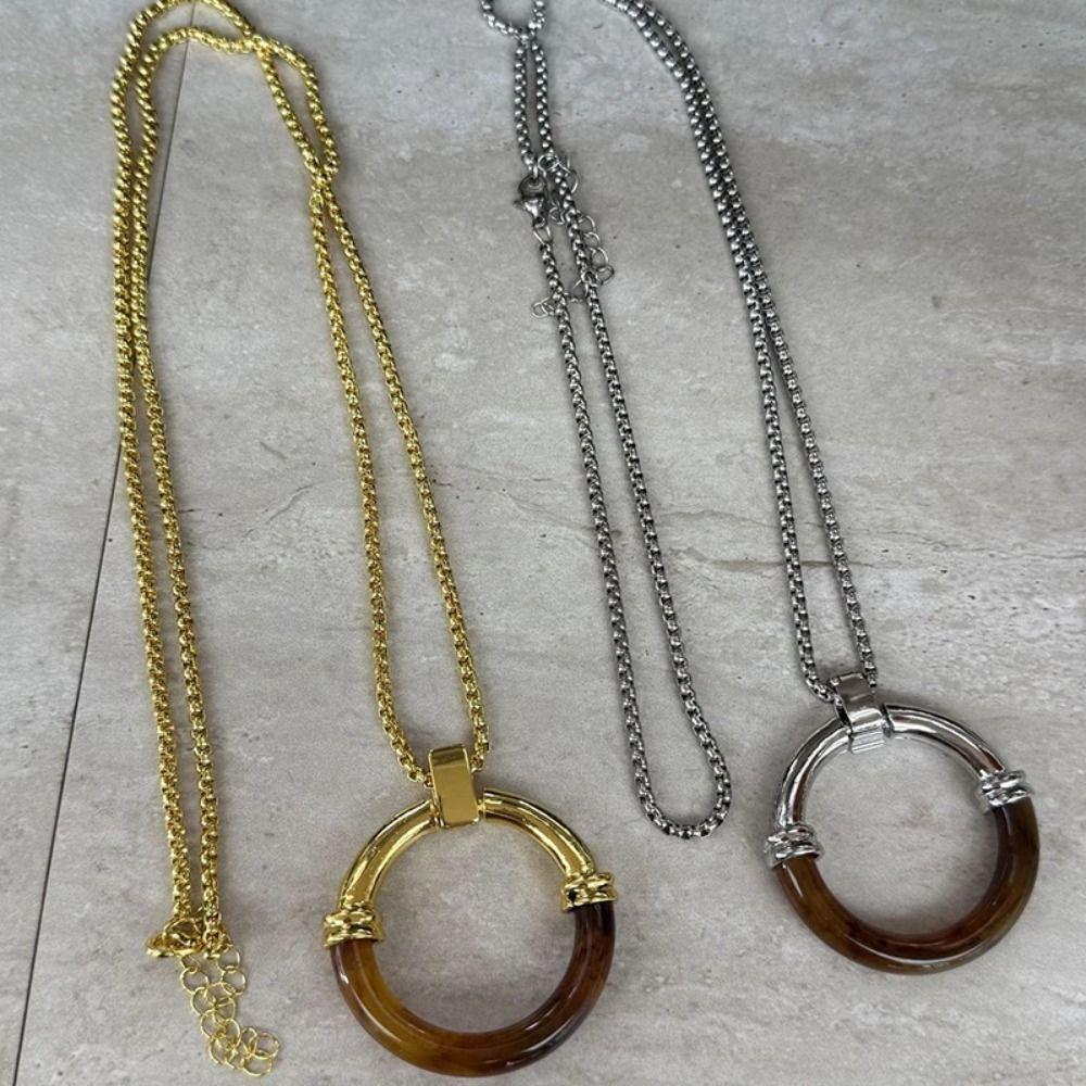 Stainless Steel Chain Long Chain Necklace Y2K Sweater Chain Amber Splicing Necklace Women