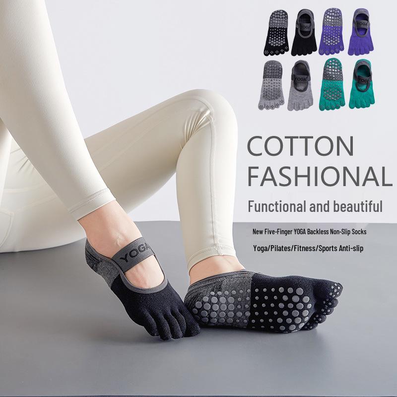 Damen Rutschfeste Rückenfreie Baumwoll Zehentrenner Yoga Socken für Tanz & Pilates