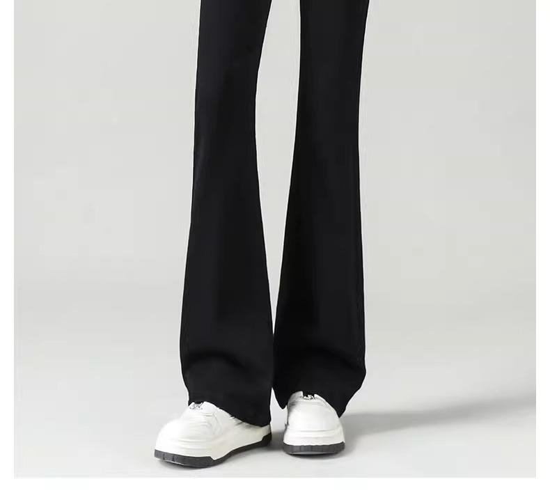 Women's Elastic High Waist Micro Flare Pants - Slimming Black Jeans for Spring & Autumn 2025