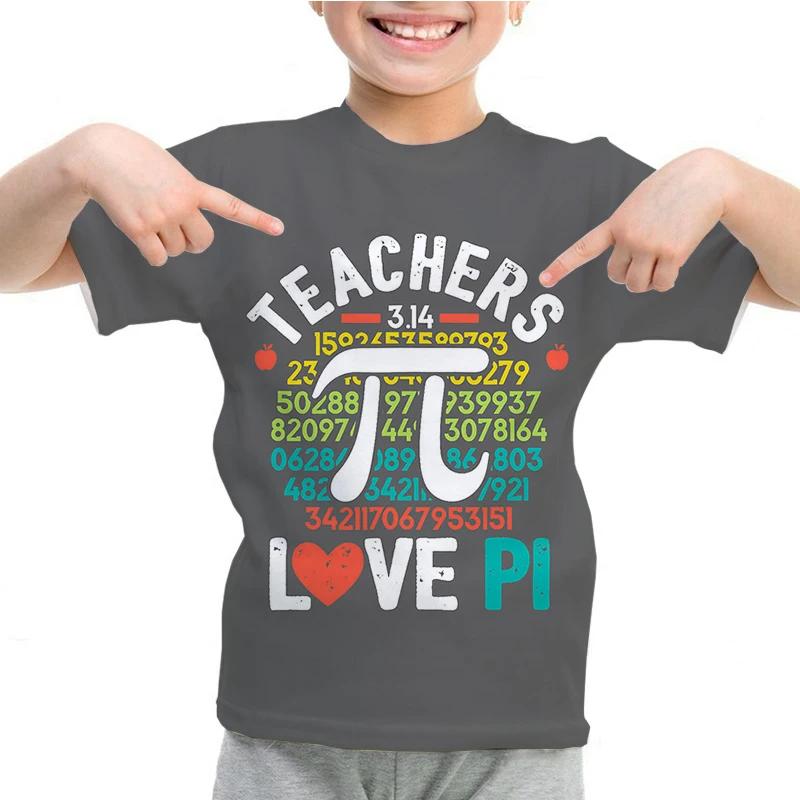 Kids Boy Girl Pi Math Print Tshirt Short Sleeve Tops Pi Day 3.14 T-Shirt Children's Clothes Summer Casual Funny O-Neck Tees