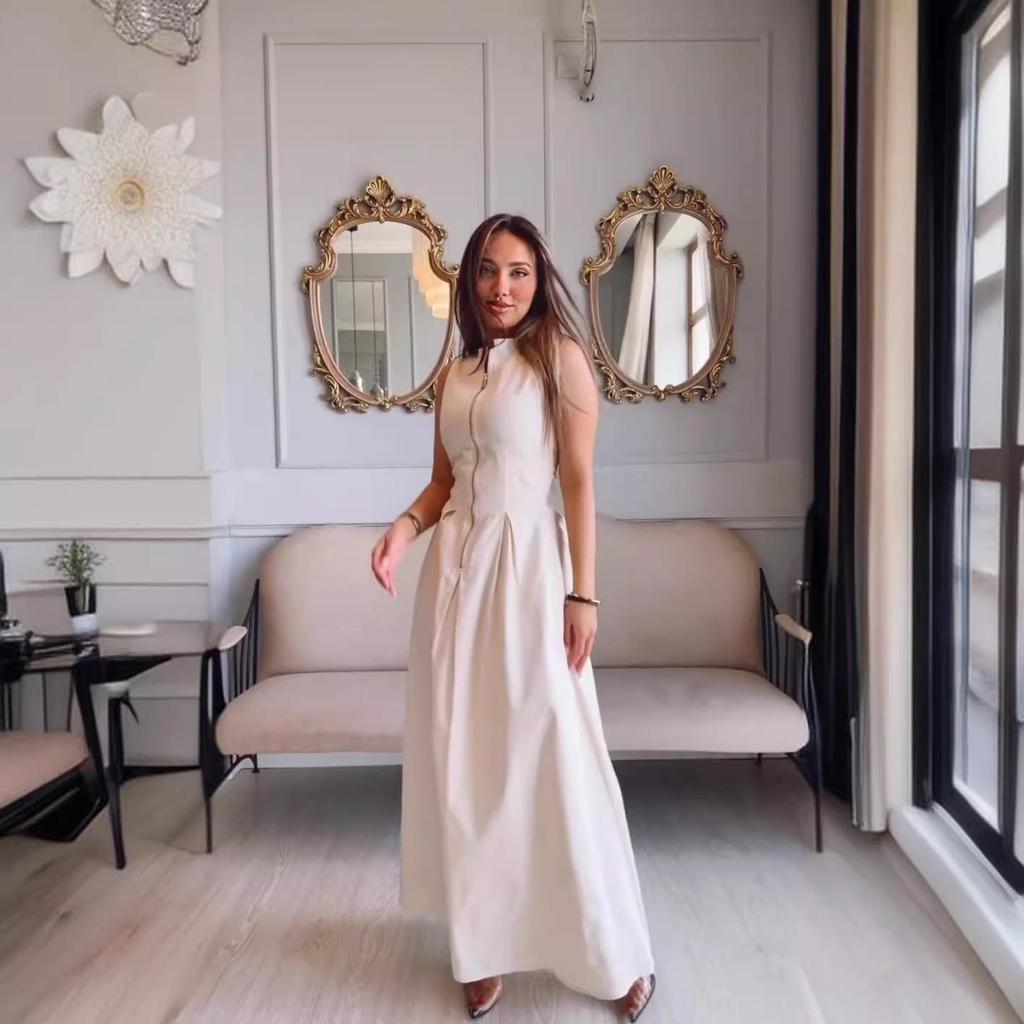 2024 Summer Slim Sleeveless Solid Color Large Swing Dress for Women