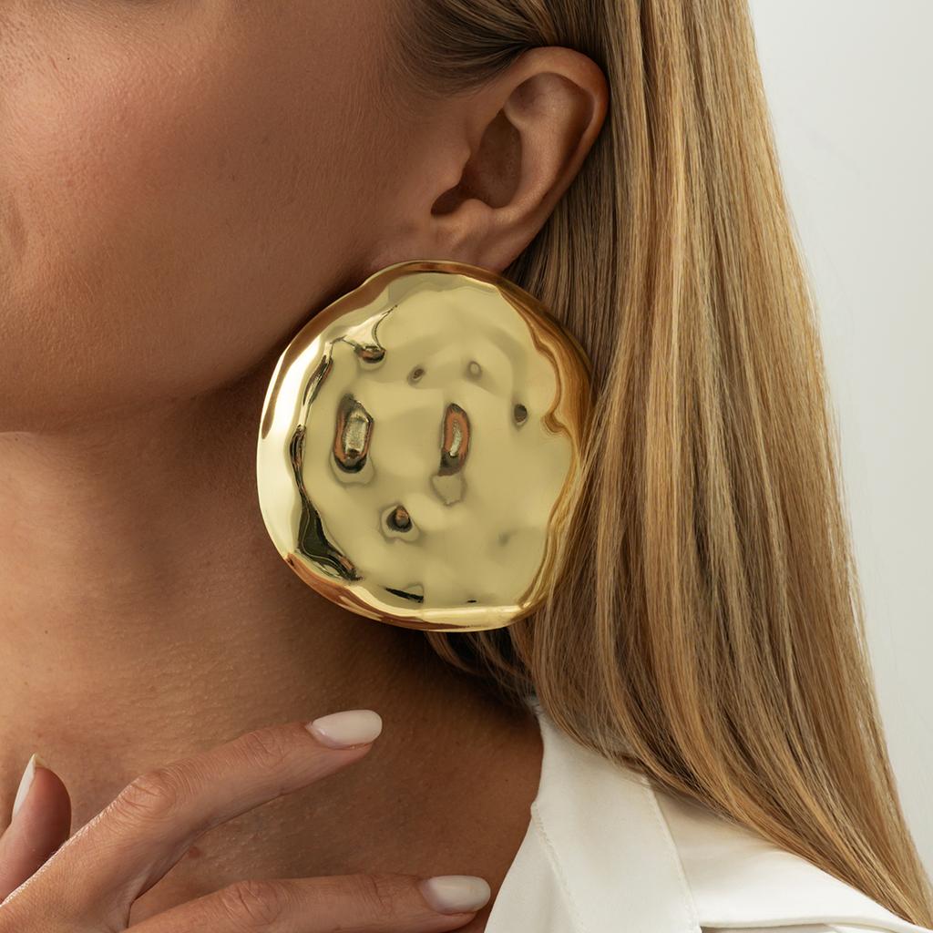 Ingemark Hyperbole Big Irregular Round Texture Stud Earrings Women Vintage Punk Metal Pierced Earrings 2026 New Year Jewelry