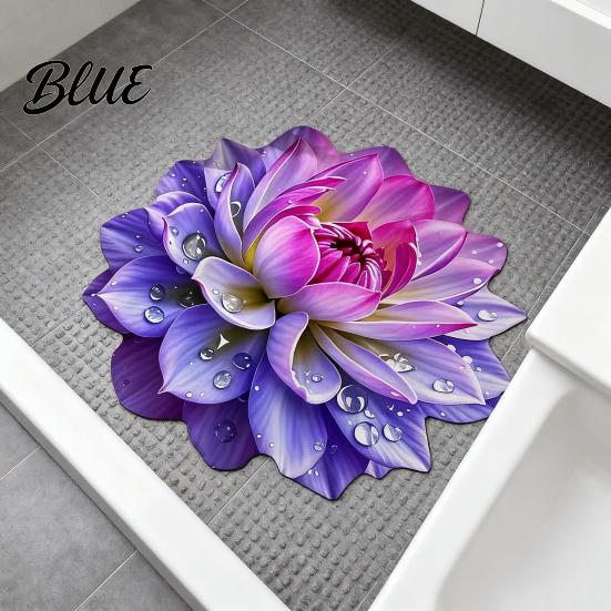 Wood Flooring Rug Contemporary Area Bathroom Mat Non-Slip Absorbent Flower Floor Decorative 3D Realistic Pattern
