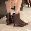 Fashion Small Heel Booties Autumn New Pointed Toe Rear Zipper Anti-Slip Wear-Resistant Cotton Boots