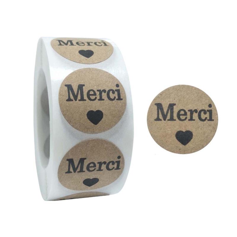 100-500 Stück Kraft Merci Aufkleber Französische Danke Aufkleber Geschenkverpackung Umschlag Siegel Etikett Schreibwaren Aufkleber