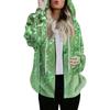 Women's Fashionable Casual Zippered Hooded Floral Printed Drawstring Furry Sweatshirt Jacket