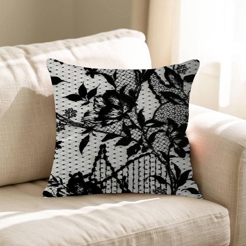 Black Lace Print Cushion Cover Inches Farmhouse Decor Home Throw Pillow Covers For Couch Decorations