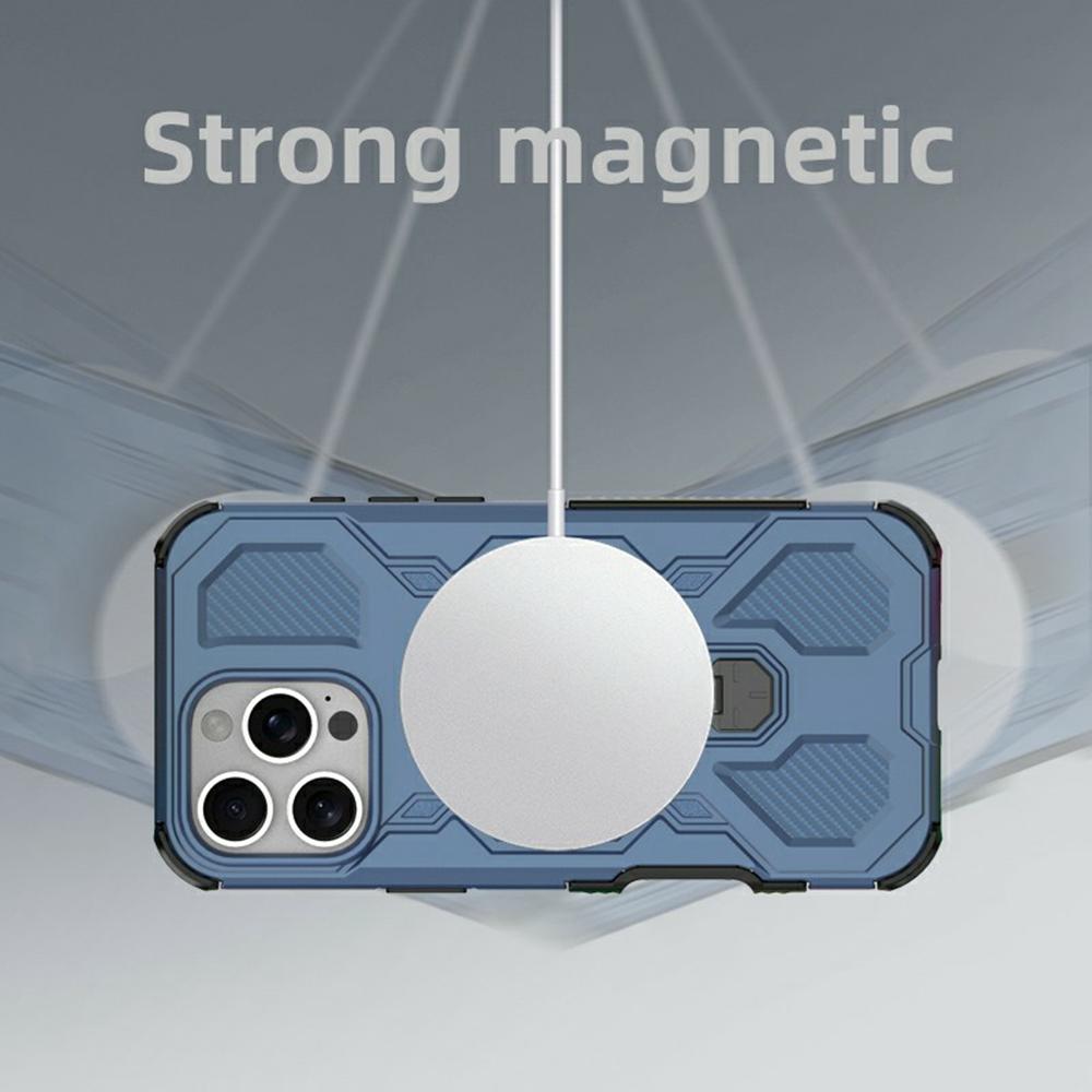 For iPhone 16 Pro Magnetic Case Rotating Metal Kickstand Shockproof PC+TPU Phone Back Cover