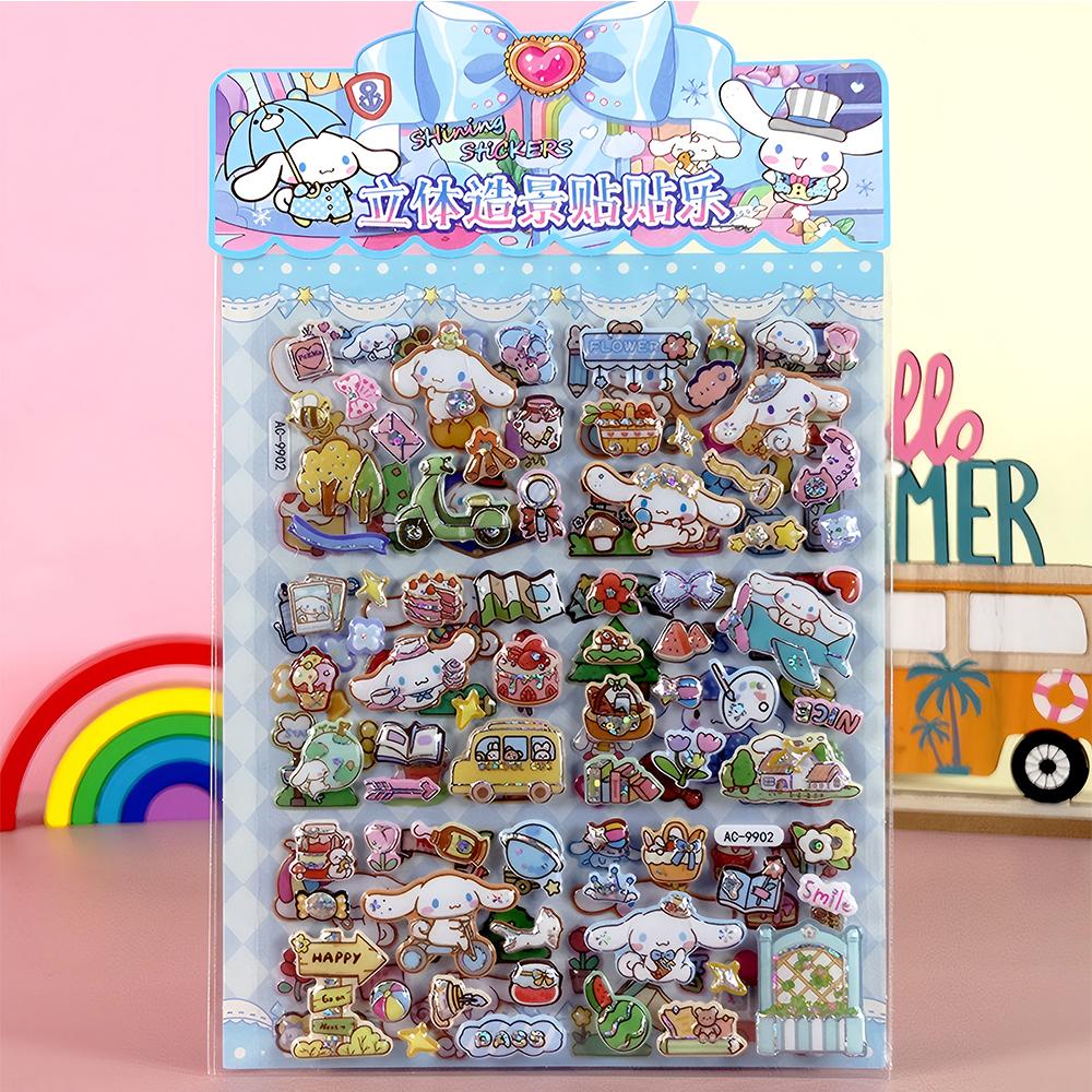 Double Layered Cinnamoroll Kuromi Melody 3D Bubble Stickers Kawaii Sanrio Puffy Sticker Waterproof Cute Cartoon Reward Decals
