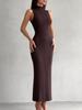 Elegant High Collar Sleeveless Knitted Dress for Autumn/Winter