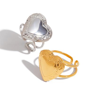 Youthway Anello Aperto Gold& Heart Po Box Acciaio Inossidabile Placcato Oro Gioiello per Dita Souvenir Creativo Per Amanti