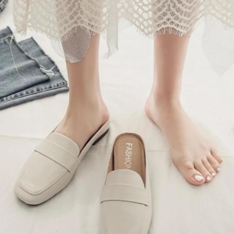 Fashion Baotou Shoes Half Slippers Women Wearing Summer New Designer Shoes Version Square Headed Lazy Muller Slippers Women Slides Women
