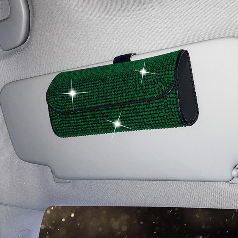 Diamond Car Glasses Case Multifunctional Sunglasses Storage Box Full of Diamonds Female Car Glasses Case Storage Bag