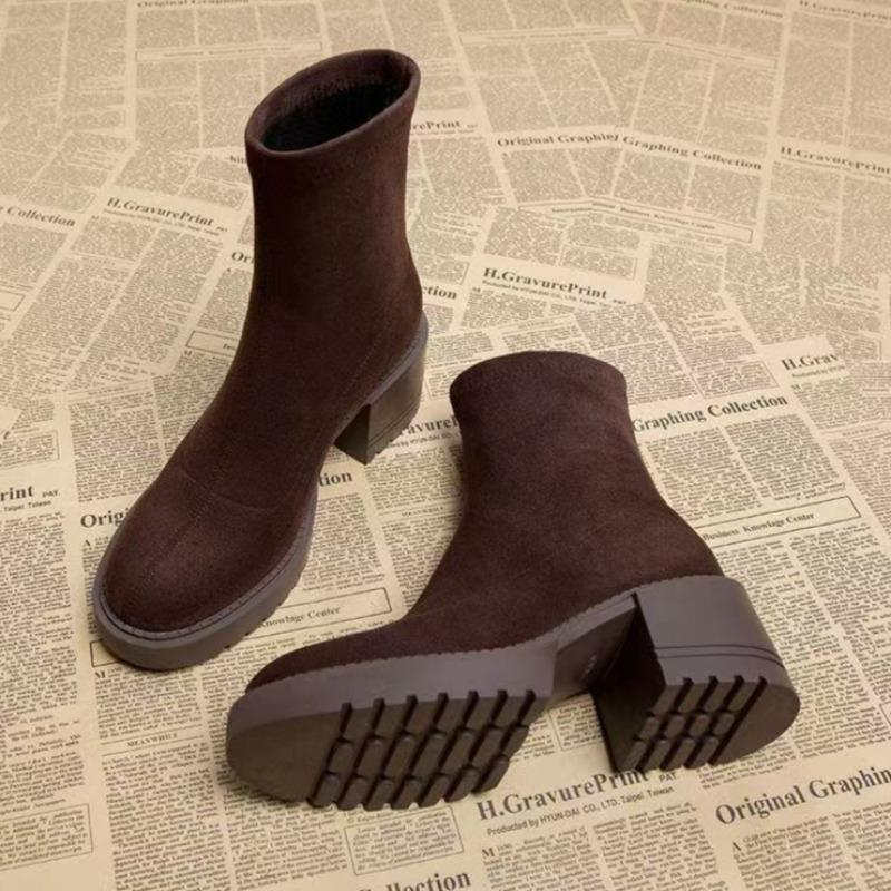 High Heels Women Ankle Boots Fashion Suede Chunky 2025 Winter Shoes Designer Elegant Dress Pumps New Brand Zapatillas De Mujer