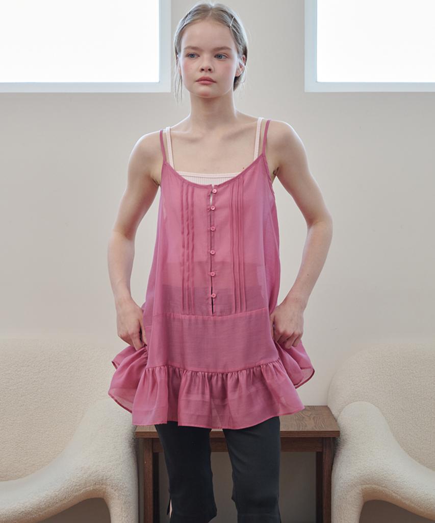 Opening Sunshine Pintuck Sleeveless Chiffon Mini Dress Rose Pink