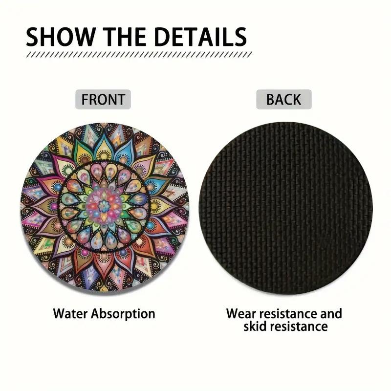 2pcs Car Cup Holder Vintage Mandala Flower Silent Anti-Slip Silicone Insert Coaster Mat Universal Interior Accessories