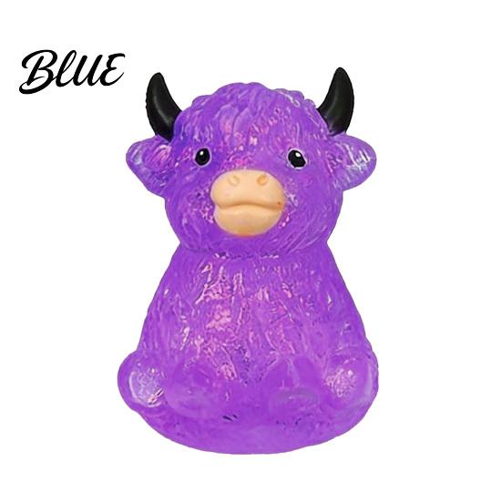 Medium Size Stress Toy Glitter Highland Cow Squeeze Slow Rising Clear Cattle Ball Shaped Anti-anxiety Soft Animal Shape Home Office Desk Fidget