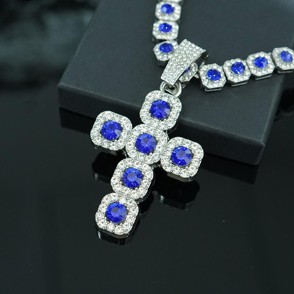 Wish Personality Big Diamond Cross With Cuban Chain Men'S And Women'S Pendant Hip Hop Rap Necklace