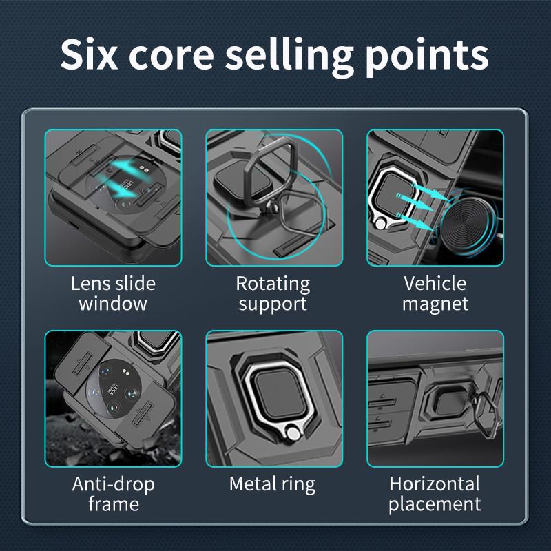 Für Xiaomi 14 Ultra Hülle Xiaomi 14 Ultra Case 6,73 Zoll Linsen-Schiebefenster-Schutz Panzer Stoßfest Halter Magnetischer Bumper