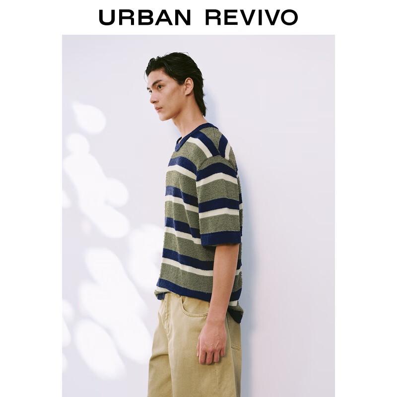 UR2025 Men's Summer Retro Colorblock Stripe Short Sleeve Knit Shirt