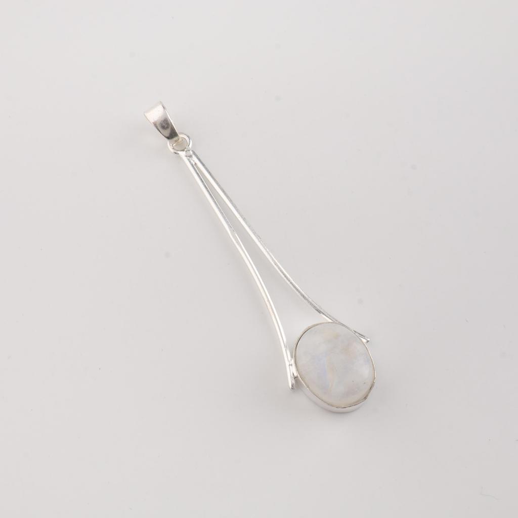 Natural Rainbow Moonstone Gemstone 925 Sterling Silver Handmade Jewelry Long Pendant 1.79" Gift For Love PP-69-35