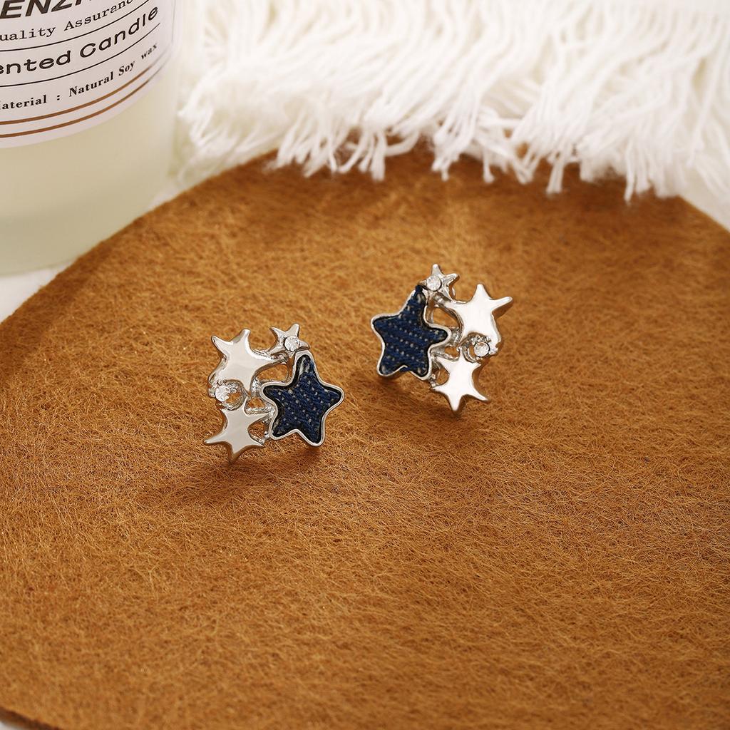 Exquisite And Simple Star-Studded Diamond Stud Earrings, Light Luxury High-End Denim Blue Temperament Earrings For Women