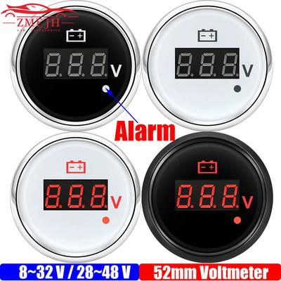 8-32V,28-48V 52mm Voltmeter with Warning Red Light Digital 52mm Voltage Car Gauge Waterproof Auto Marine Yacht 12V24V36V