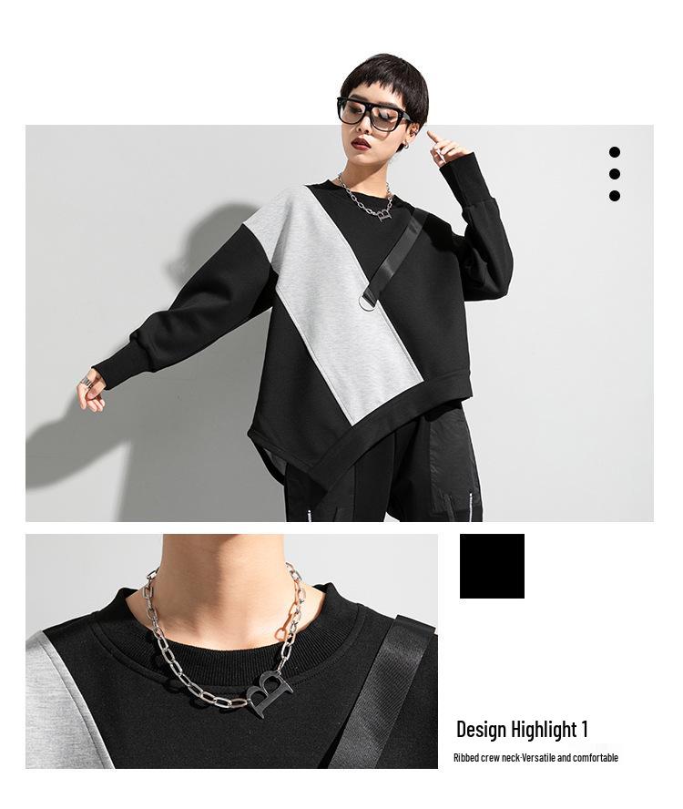 European-American Autumn Color Block Plus Size Women's Casual Long Sleeve T-shirt 