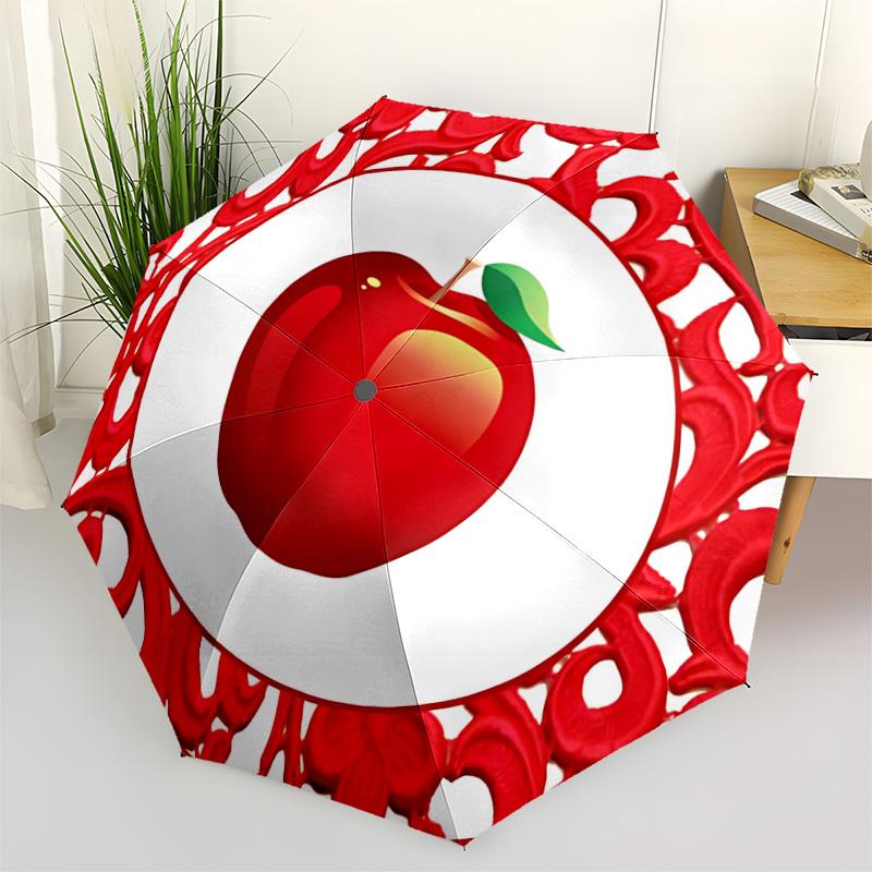 

1pc Apple Red Pattern Automatic Opening and Closing Folding Umbrella with 8 Iron Ribs - Portable, Foldable for Travel yy251124060