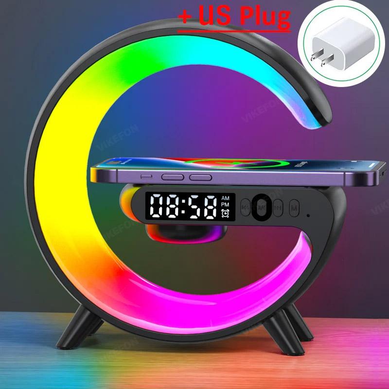 Multifunction Wireless Charger Pad Stand Speaker TF RGB Night Light 15W Fast Charging Station for iPhone Samsung Xiaomi