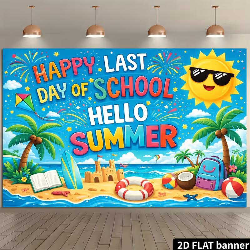 2D Happy Last Day of School Banner for Classroom Summer Party