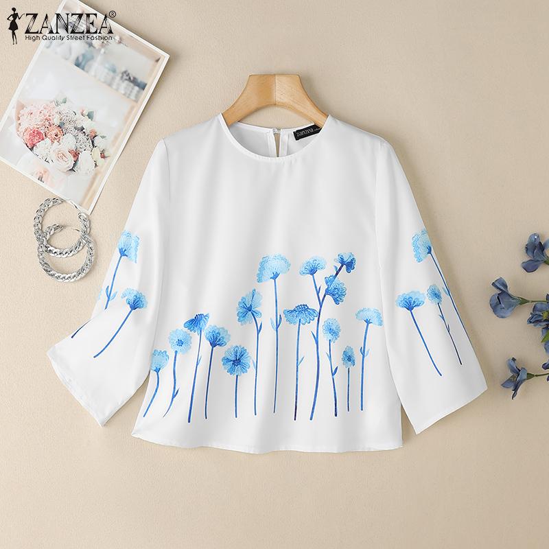 ZANZEA Chemisier imprimé ample décontracté à col rond et manches 3/4 pour femmes