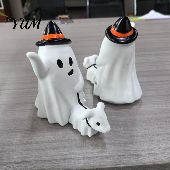 Hollow Bat Ornament Cute Ghost Walking Dog Statue, Halloween Indoor Resin Figurine for Tabletop Mantel Shelf Home Party Decoration Unique Souvenir