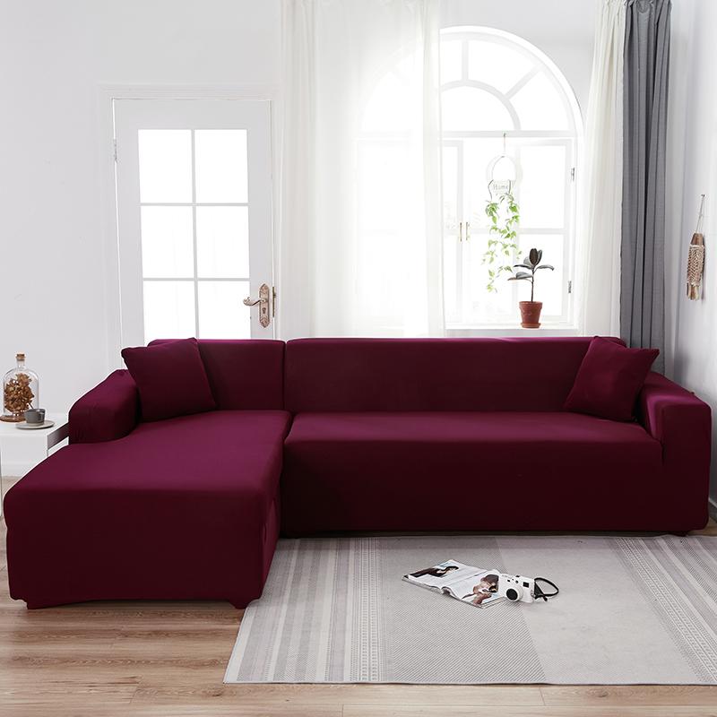 Solid Color Stretch Sofa Cover for Living Room Elastic Slipcovers  Couch Cover L Shape Armchair Cover Single/Two/Three/Four Seat