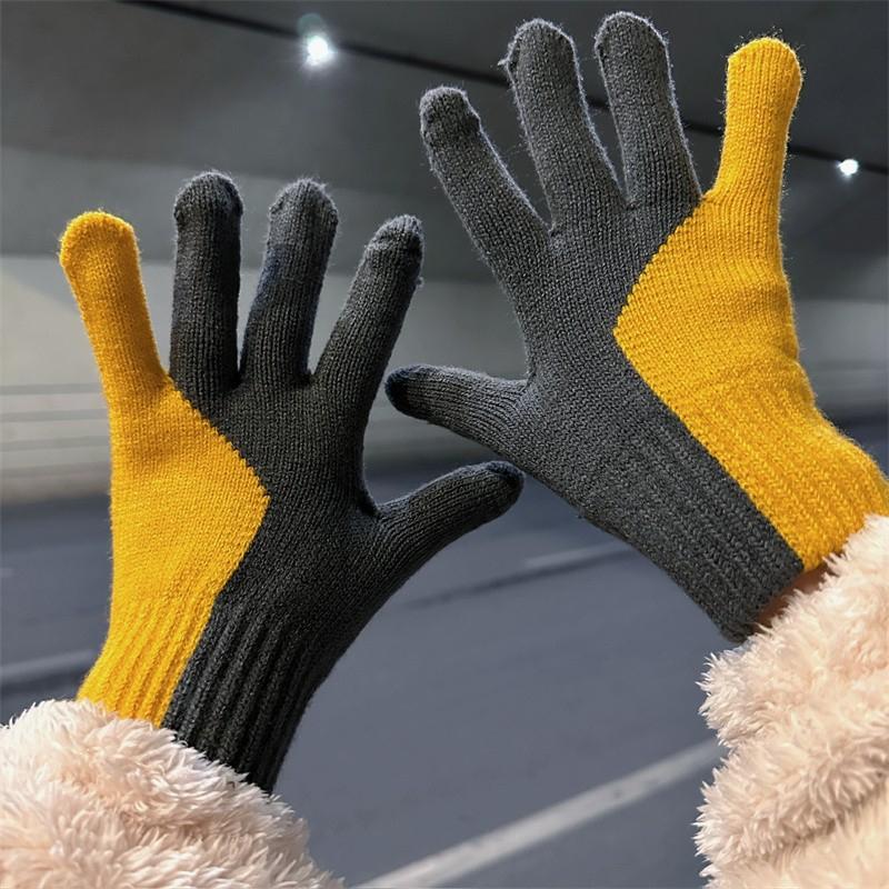 

Новые перчатки с цветовыми блоками для женщин на зиму, утолщенные для тепла, для студентов, катающихся на велосипедах, для защиты от холода, зимние, с открытыми пальцами для сенсорного экрана average size