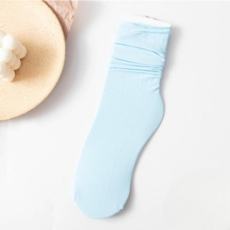 Female Spring and Summer Thin Pure Color Cool Breathable Comfortable Tube Stack Socks