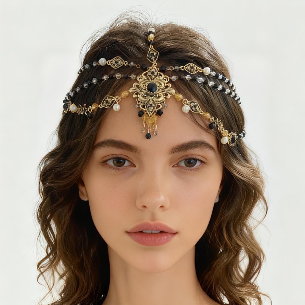 ZA cross-border exotic ethnic style can be worn twice, jewelry, alloy beaded fringed pendant, forehead chain, western style necklace.