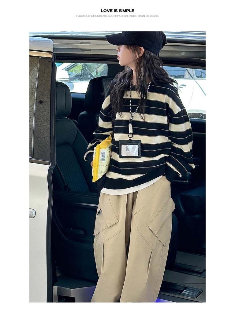 Modisches gestreiftes zweiteiliges Sweatshirt-Set für Mädchen für Frühling/Herbst 2025 - Trendige Kinderbekleidung