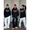 Autumn Winter Loose Casual Letter Printing Hoodies Women Fashion Simple Black Hooded Sweatshirt Pullover Top