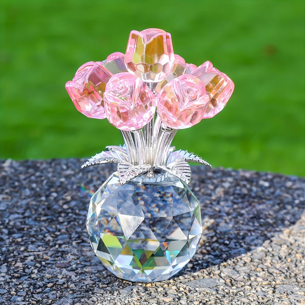 Colourful Rose Bouquet - For Anniversary, Mother's Day, Valentine's Day Crystal Rose Bouquet - Eternal Rose Decorative Gift