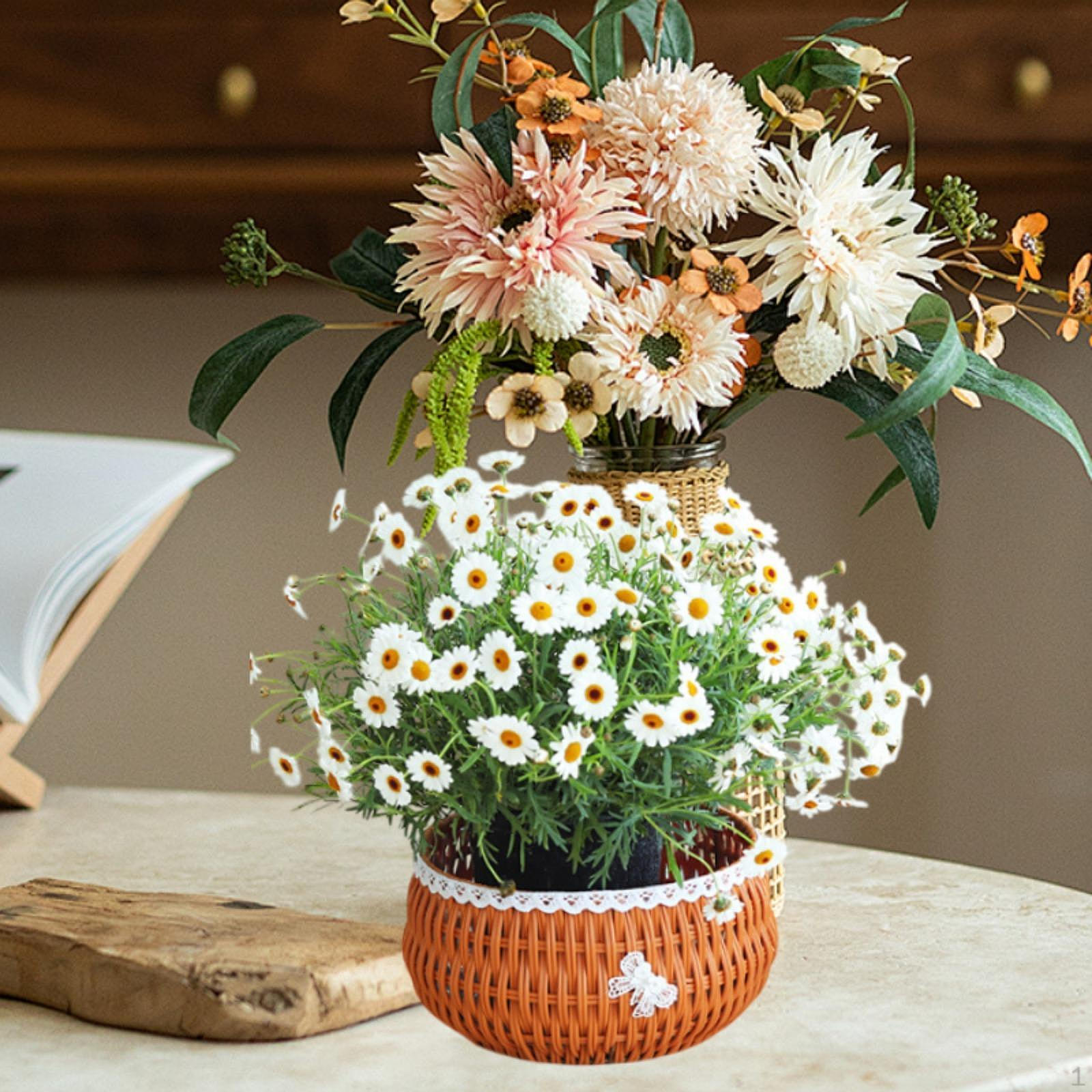 Basket of Wrap Imitation Rattan Round Trash Khaki S