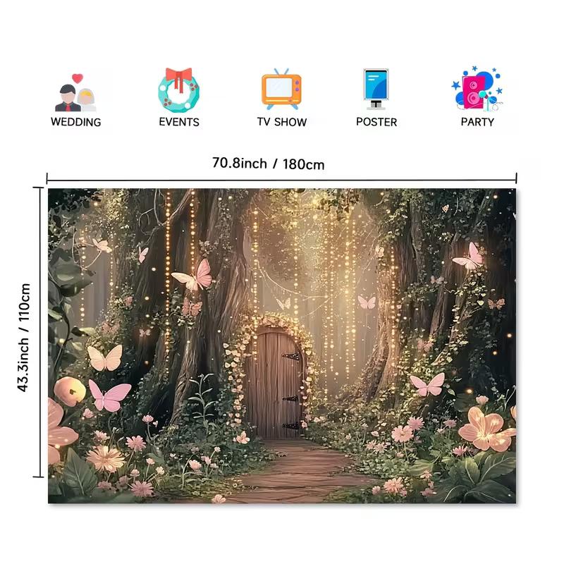 

2D Whimsical Woodland Backdrop with Fairy Door for Events and TV Shows 47.2x31.5inch/120*80cm