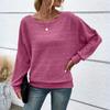 Women's Fashionable Solid Color Round Neck Long Sleeved Casual Pullover T-shirt Top